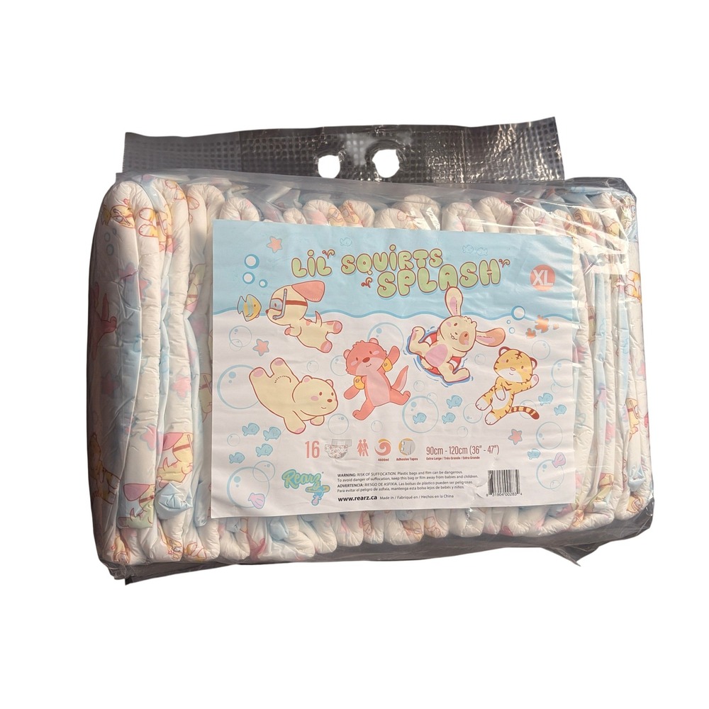 Rearz Lil Squirts Splash Adult Diapers XL 16 Count 4600ml Plastic Backed ABDL